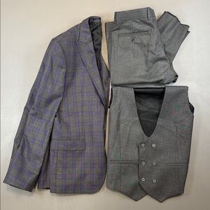 Tony Zenn Slim Fit Plaid Suit 42R Jacket 34x36 Unhemmed Pants NWT